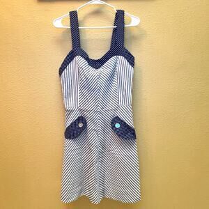 VTG Sears Jr Bazaar Blue & White Jumper Dress Sz 13 Teens 60's Fashion